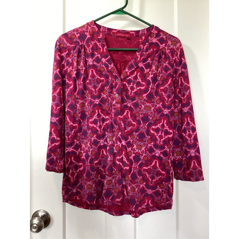 Fresh Produce 3/4 sleeve top cotton pink and purple women's size small